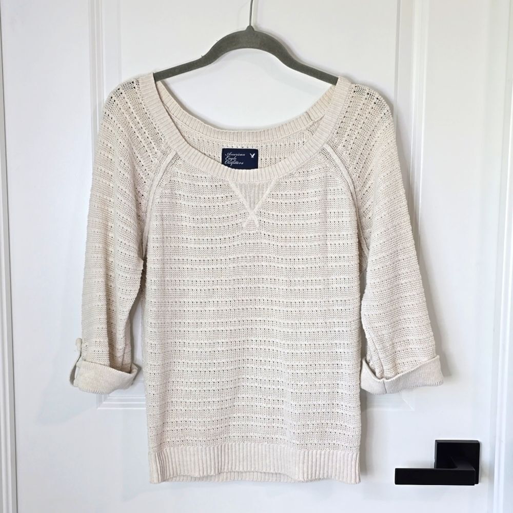 American Eagle Cream 3/4 Sleeve Sweater - Size XS